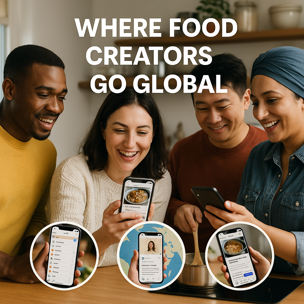 Where Food Creators Go Global - Diverse group of people sharing recipes on phones